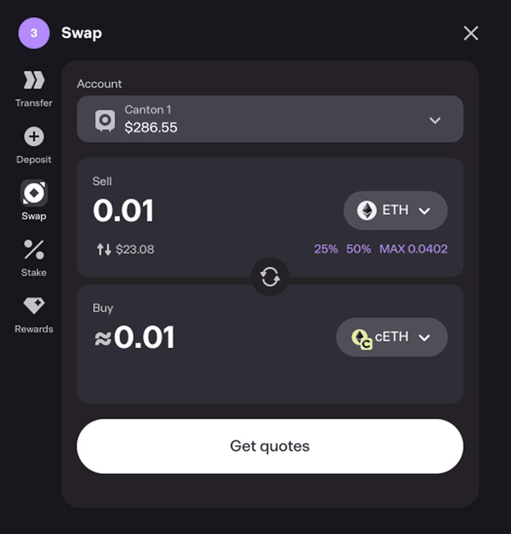 Bron wallet swap interface